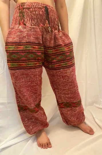 Handmade Geometric Wool Harem Pants from Nepal, Wool Pants, Non Itchy Wool Pants for Winter, Unisex Wool Pants, Winter Clothing, Yoga Pants