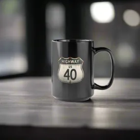 Highway 40 Black Mug, 15oz