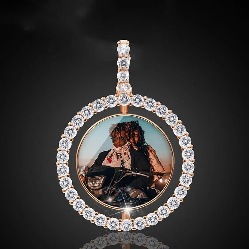 Hip Hop Necklace-Custom Photo Rotating Double-sided Medallions Pendant Necklace