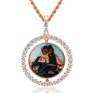 Hip Hop Necklace-Custom Photo Rotating Double-sided Medallions Pendant Necklace