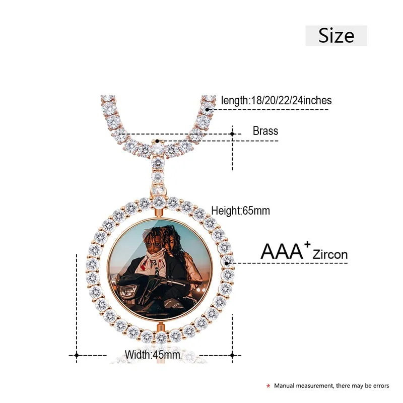 Hip Hop Necklace-Custom Photo Rotating Double-sided Medallions Pendant Necklace