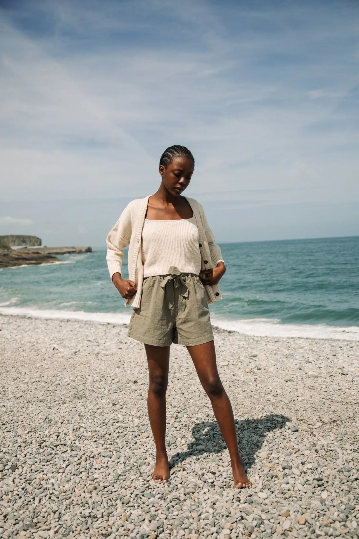 Honor-May Cotton Linen Shorts in Khaki