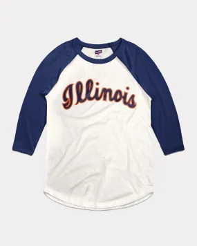 Illinois Baseball Script White & Navy Raglan