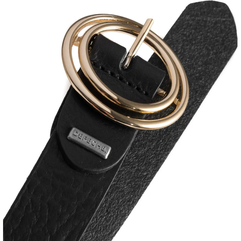 Jeans leather belt with round buckle / 14932 - Gold