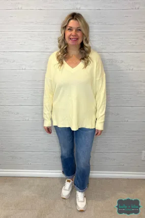 Julie Waffle V-Neck Sweater - Butter Yellow