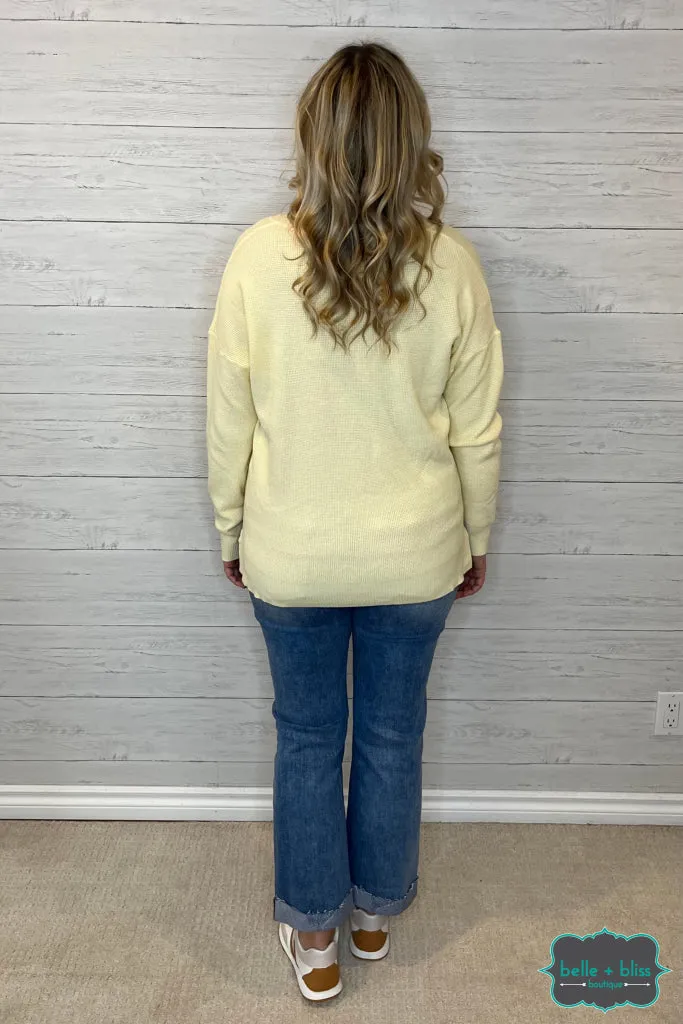 Julie Waffle V-Neck Sweater - Butter Yellow