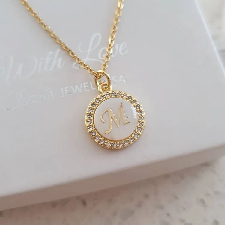 K18 - Initial Letter Necklace A-Z, Gold Stainless Steel with CZ Stones