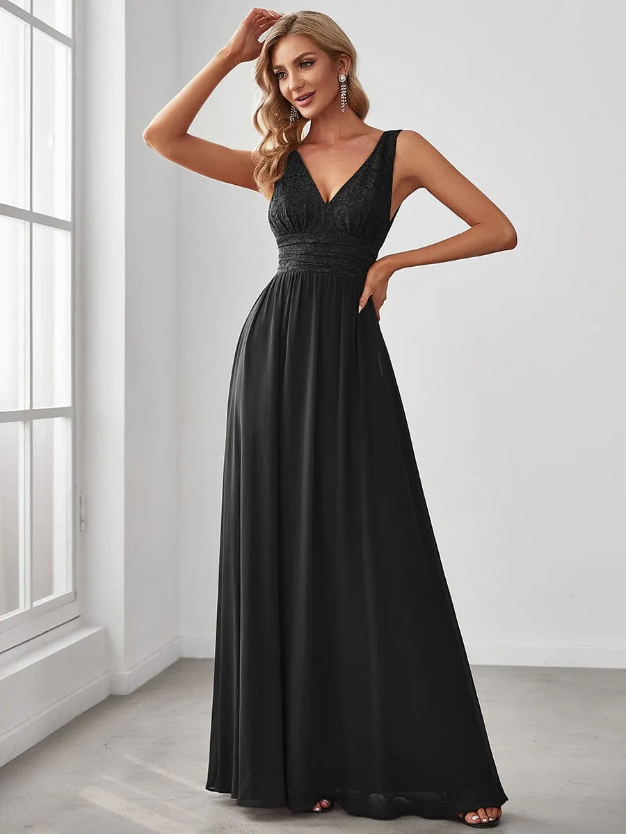 Lace Empire Waist V-Back Sleeveless Chiffon Evening Dress