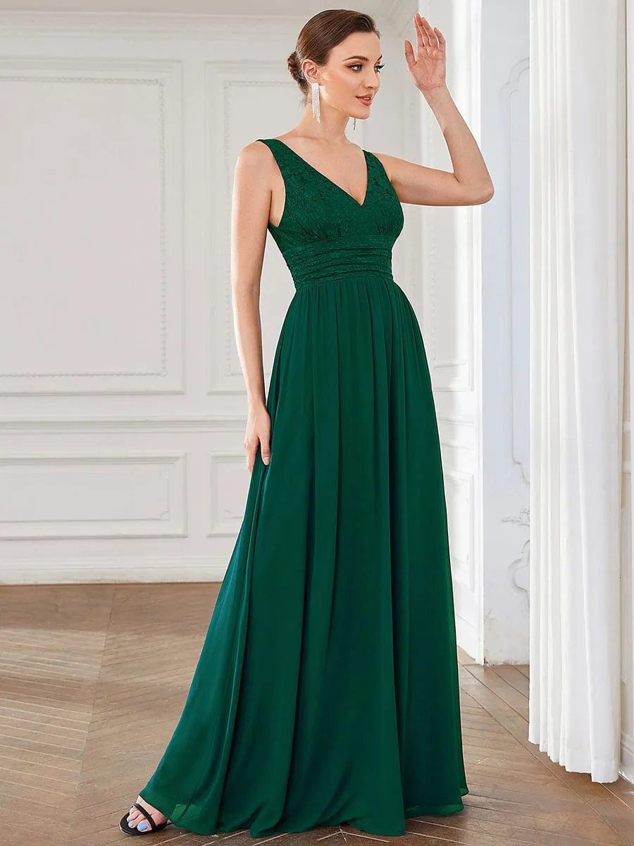 Lace Empire Waist V-Back Sleeveless Chiffon Evening Dress