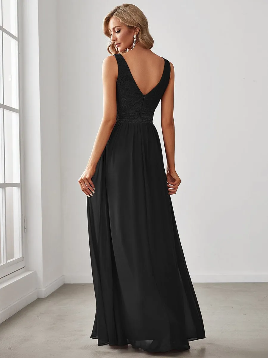 Lace Empire Waist V-Back Sleeveless Chiffon Evening Dress