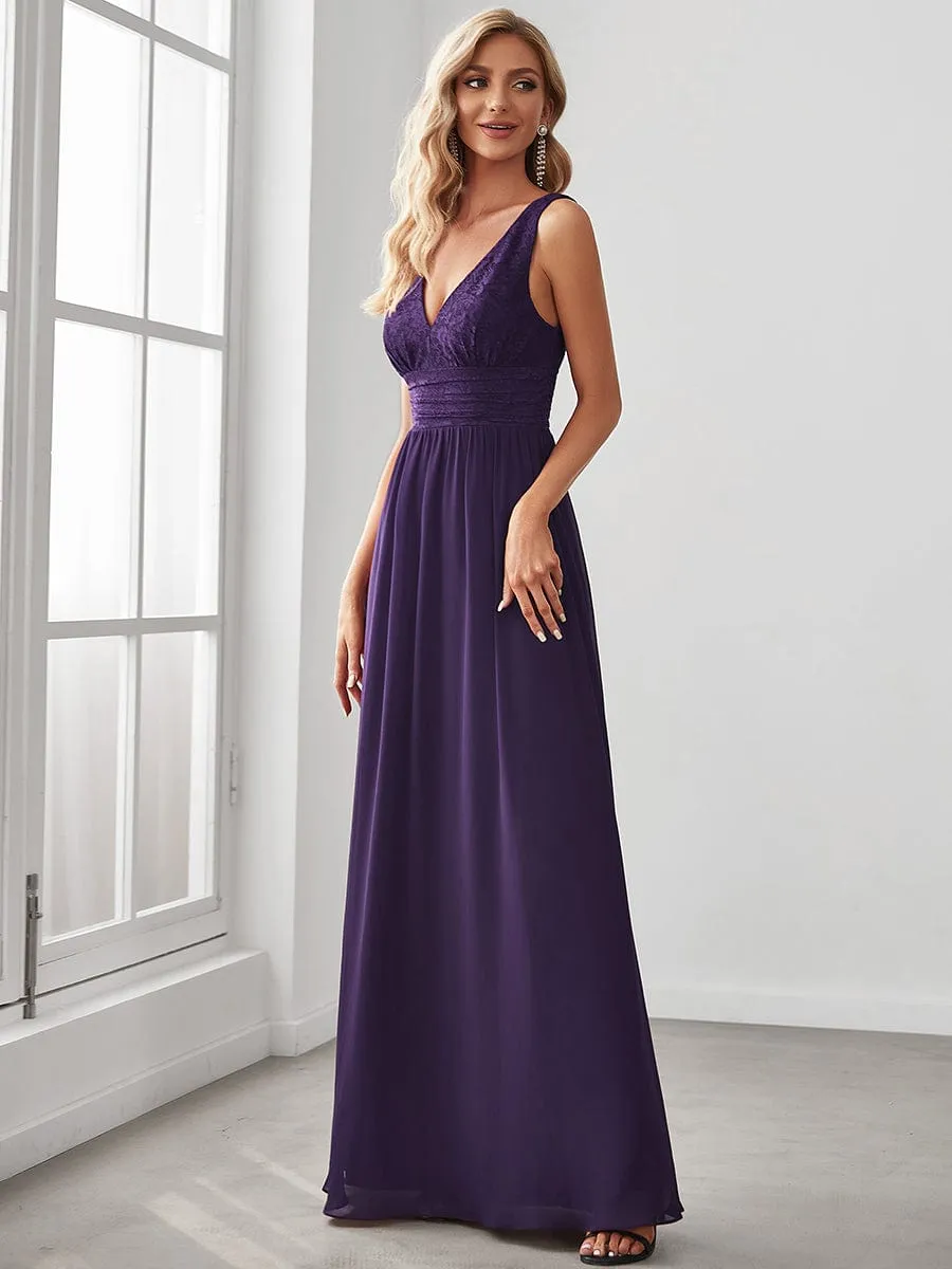 Lace Empire Waist V-Back Sleeveless Chiffon Evening Dress