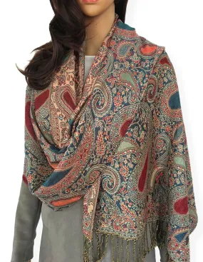 LARGE TEAL MULTI COLOUR PAISLEY PRINT PASHMINA SHAWL SCARF