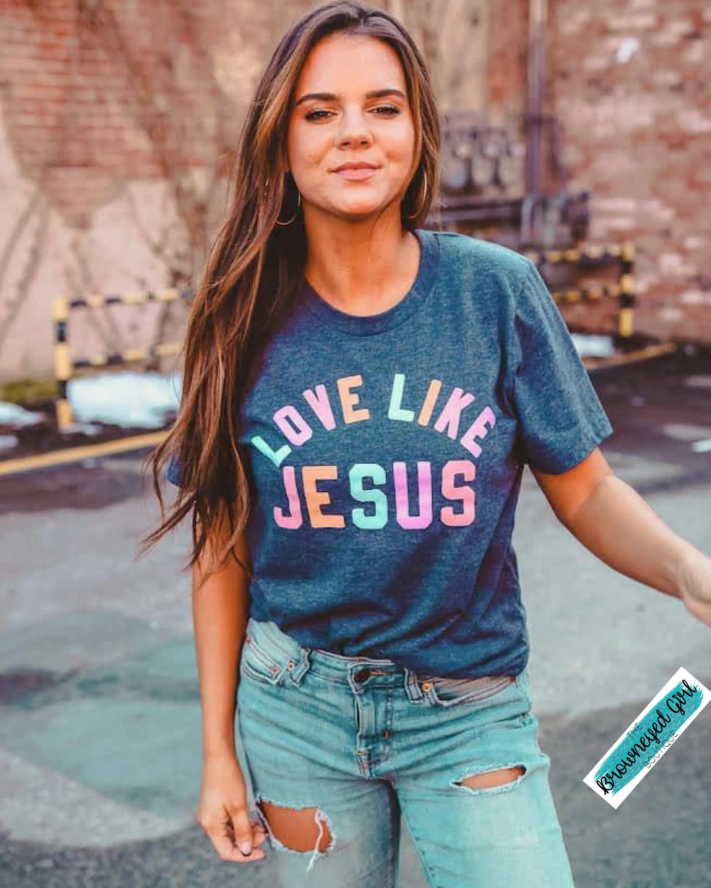 Love Like Jesus Sorbet Graphic Tee/ Heather Navy/ Short Sleeve