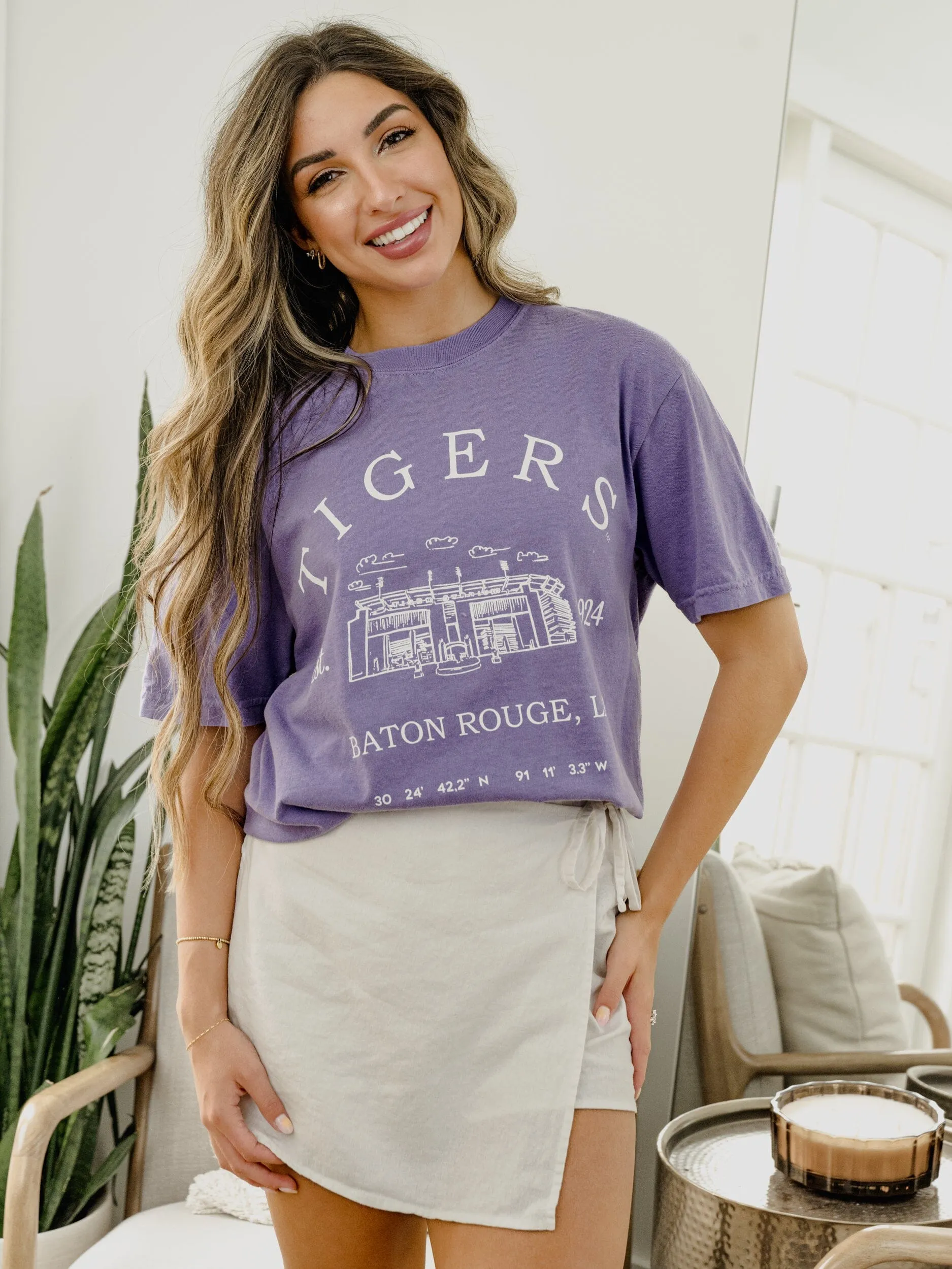 LSU Tigers Stadium Coordinates Violet Tee