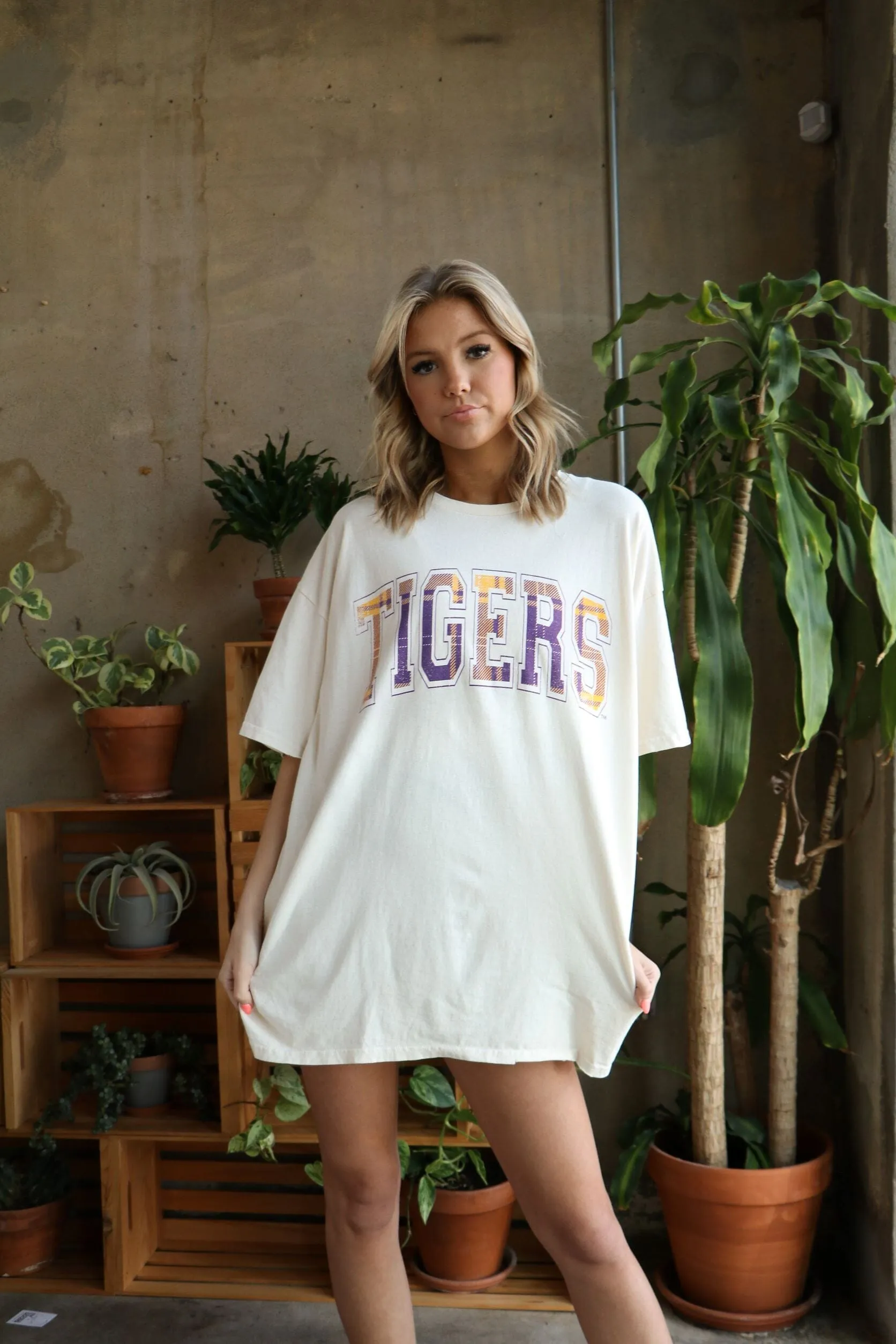 LSU Tigers Tartan Off White Thrifted Tee