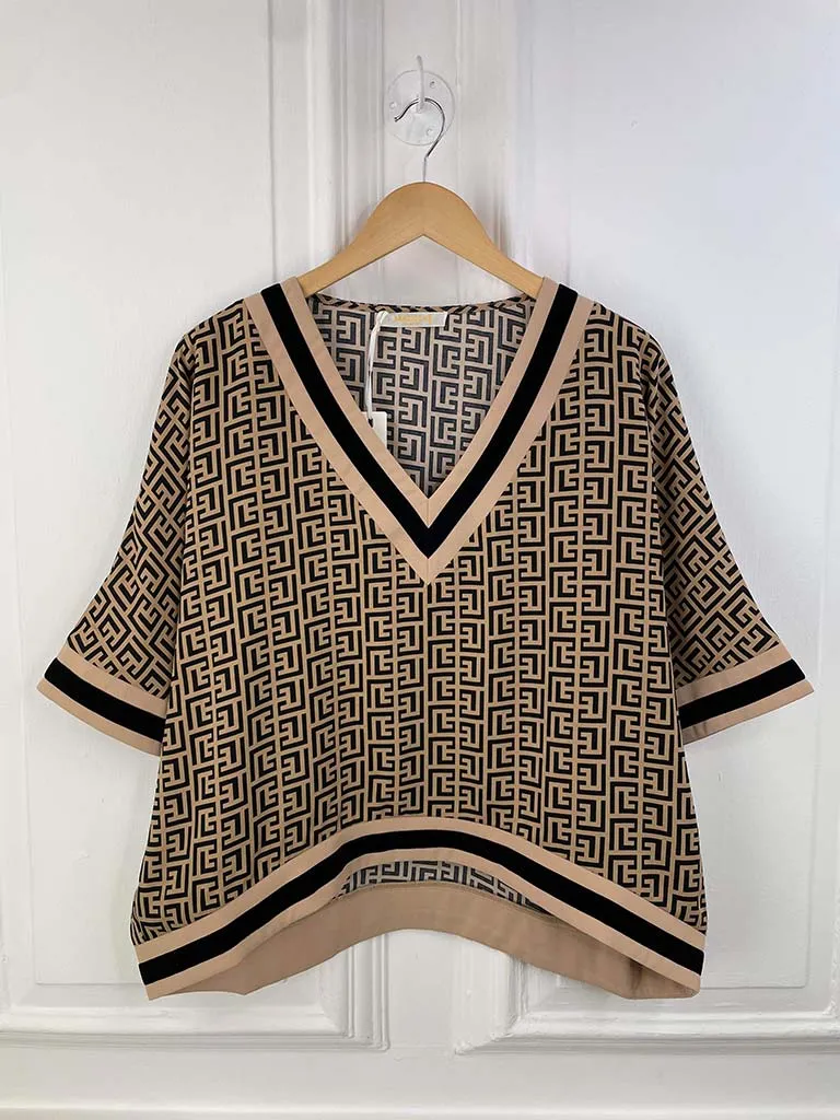 Malissa J Greek Key Boxy Top - Camel