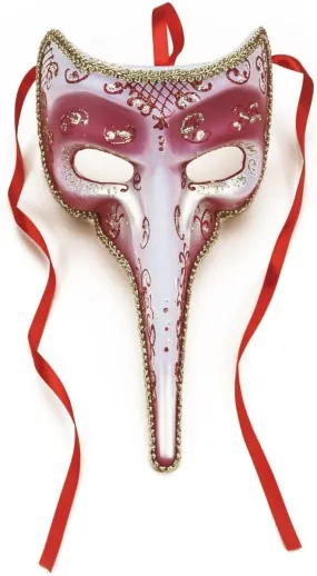 Masquerade Venetian 9 Long Nose Half Mask, Red w/Gold Accents