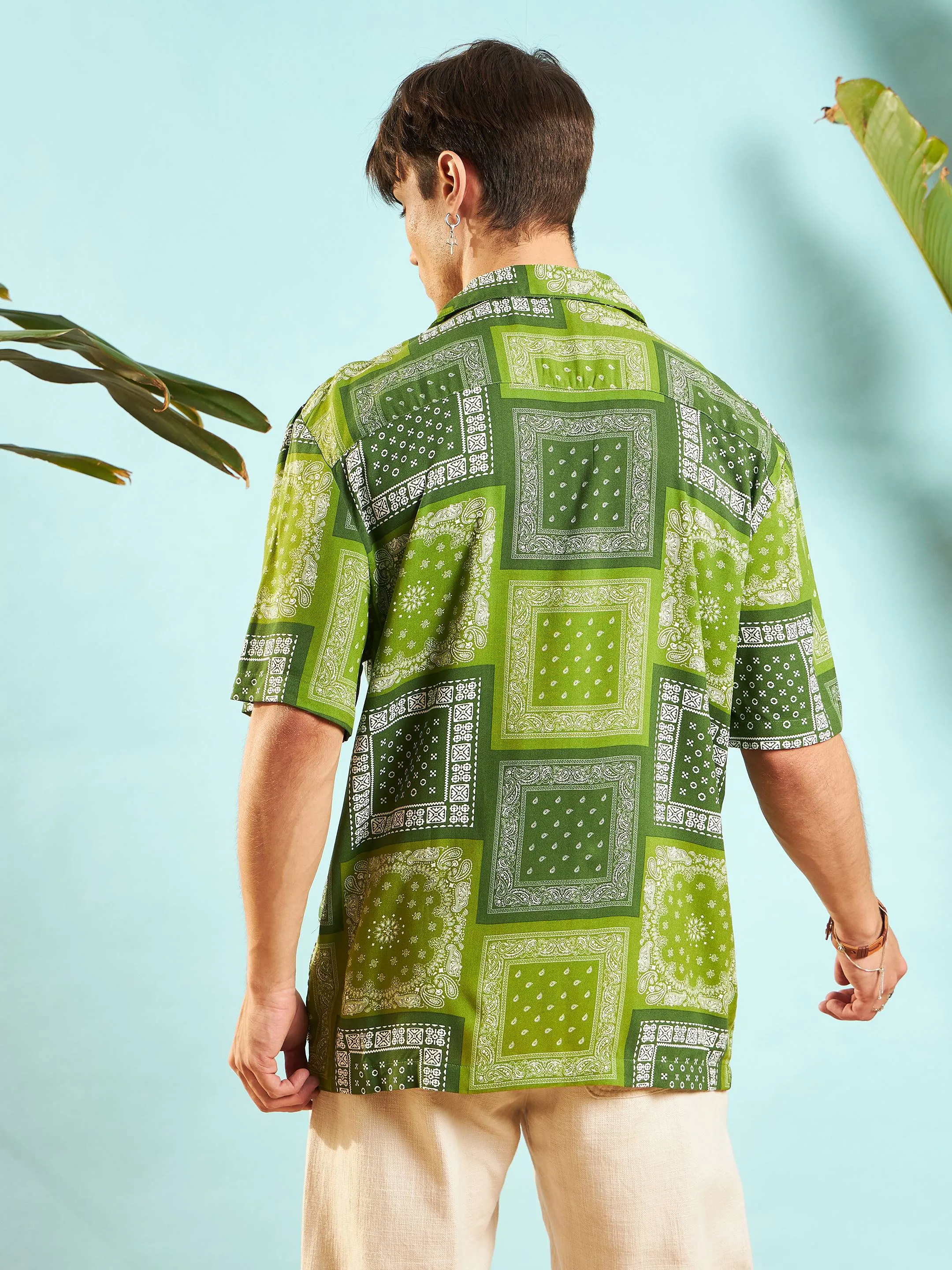 Men Green Paisley Relax Fit Shirt