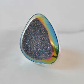 Metallic Rainbow Druzy Sterling Silver Ring, One of a Kind