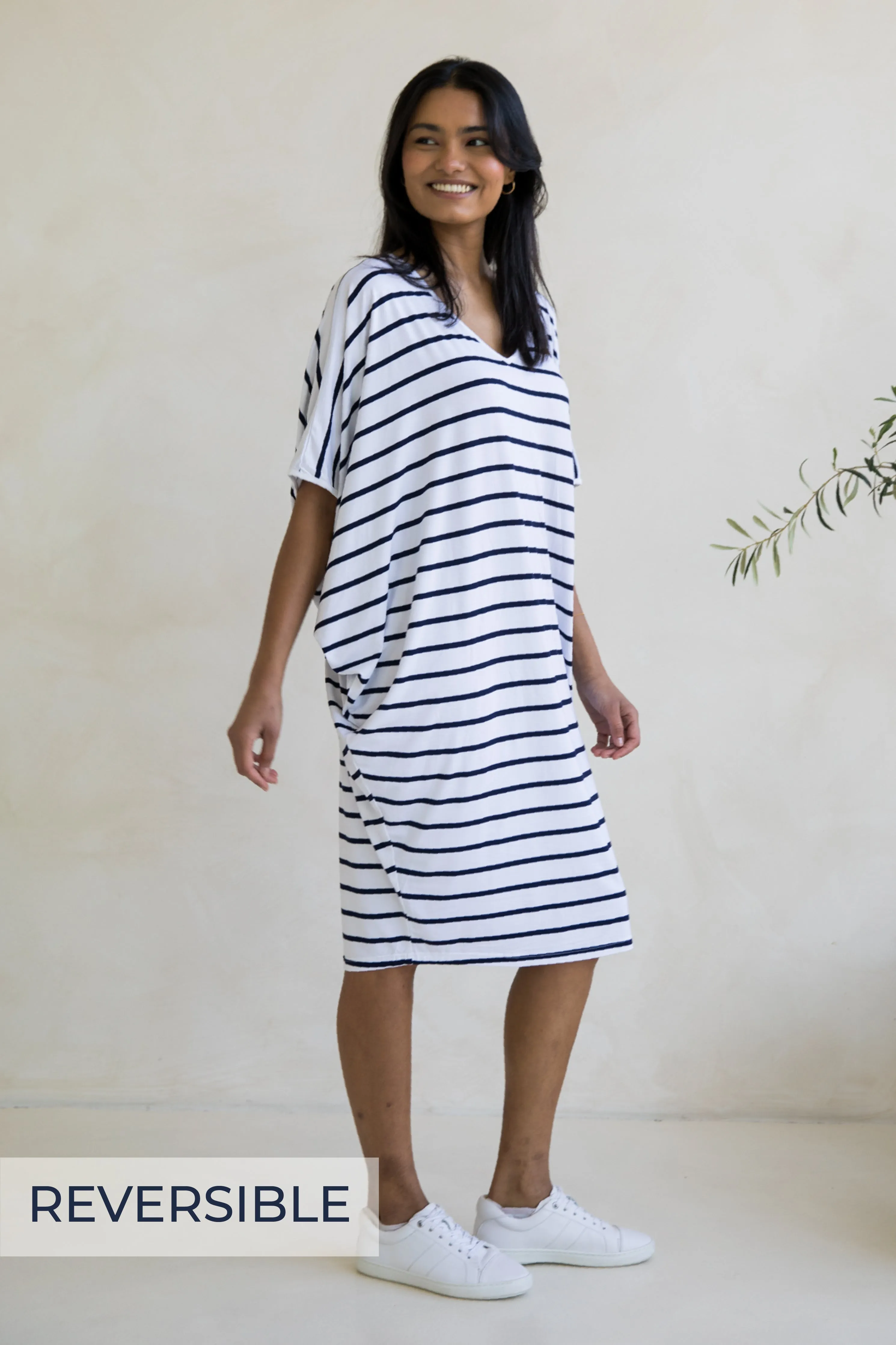 Miracle Dress in Navy/White Stripe