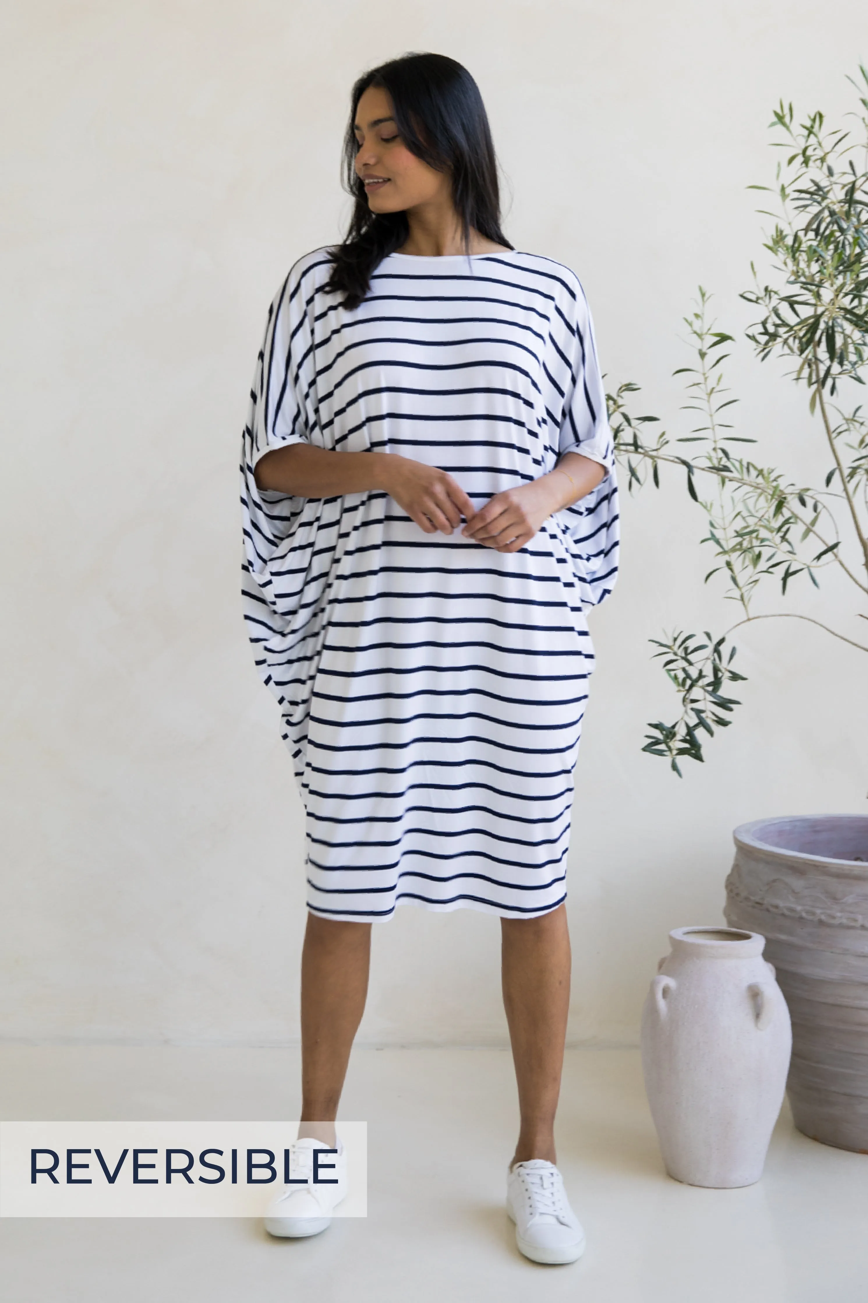 Miracle Dress in Navy/White Stripe