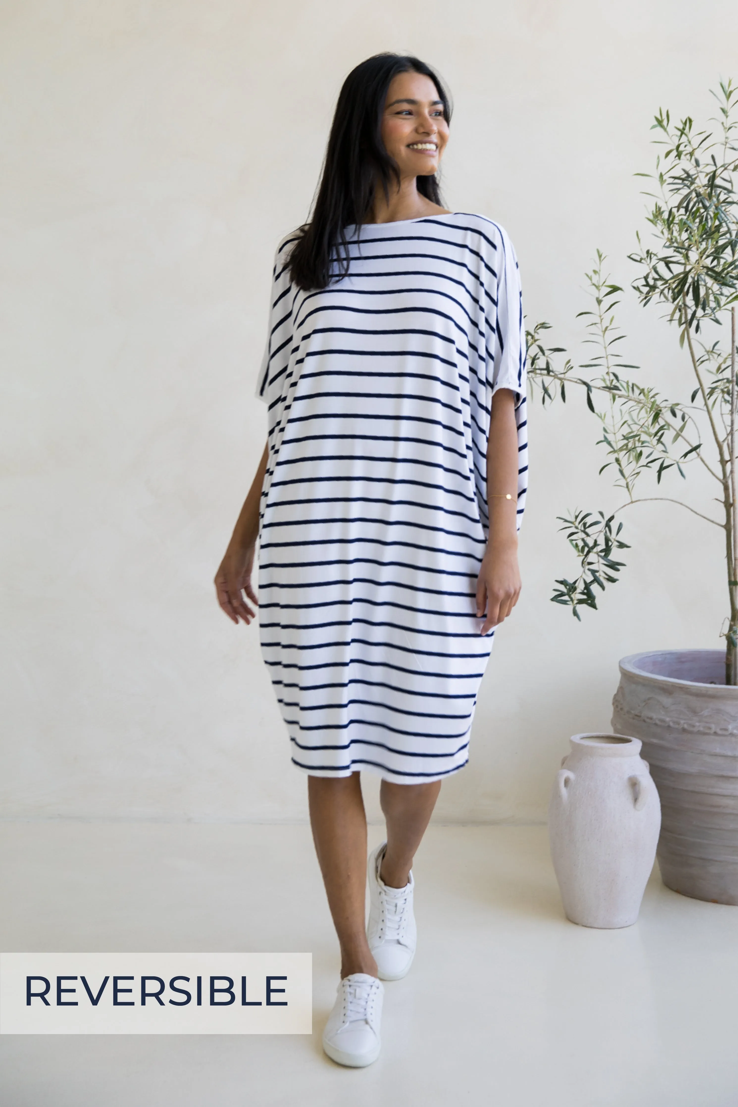 Miracle Dress in Navy/White Stripe