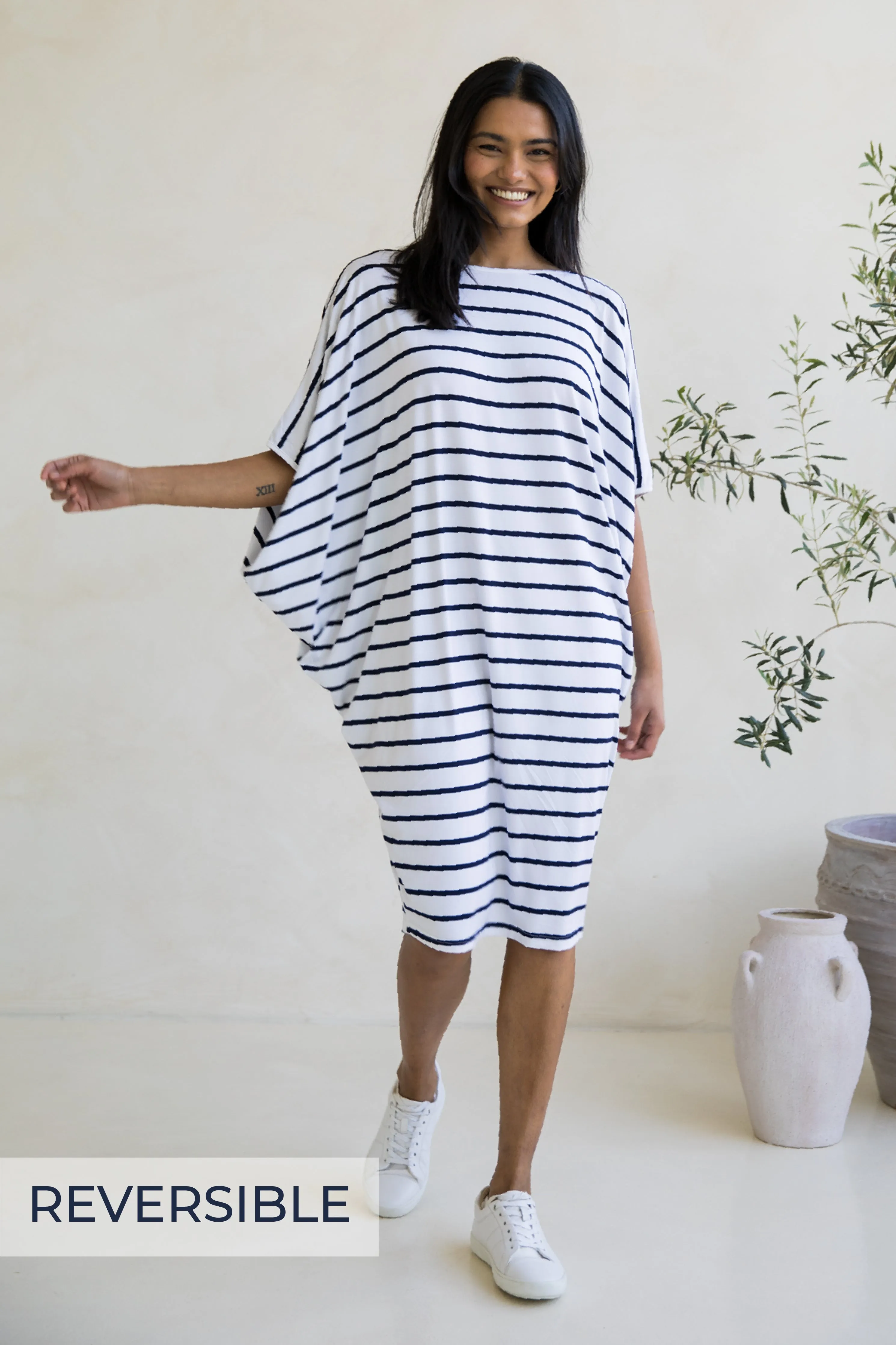 Miracle Dress in Navy/White Stripe