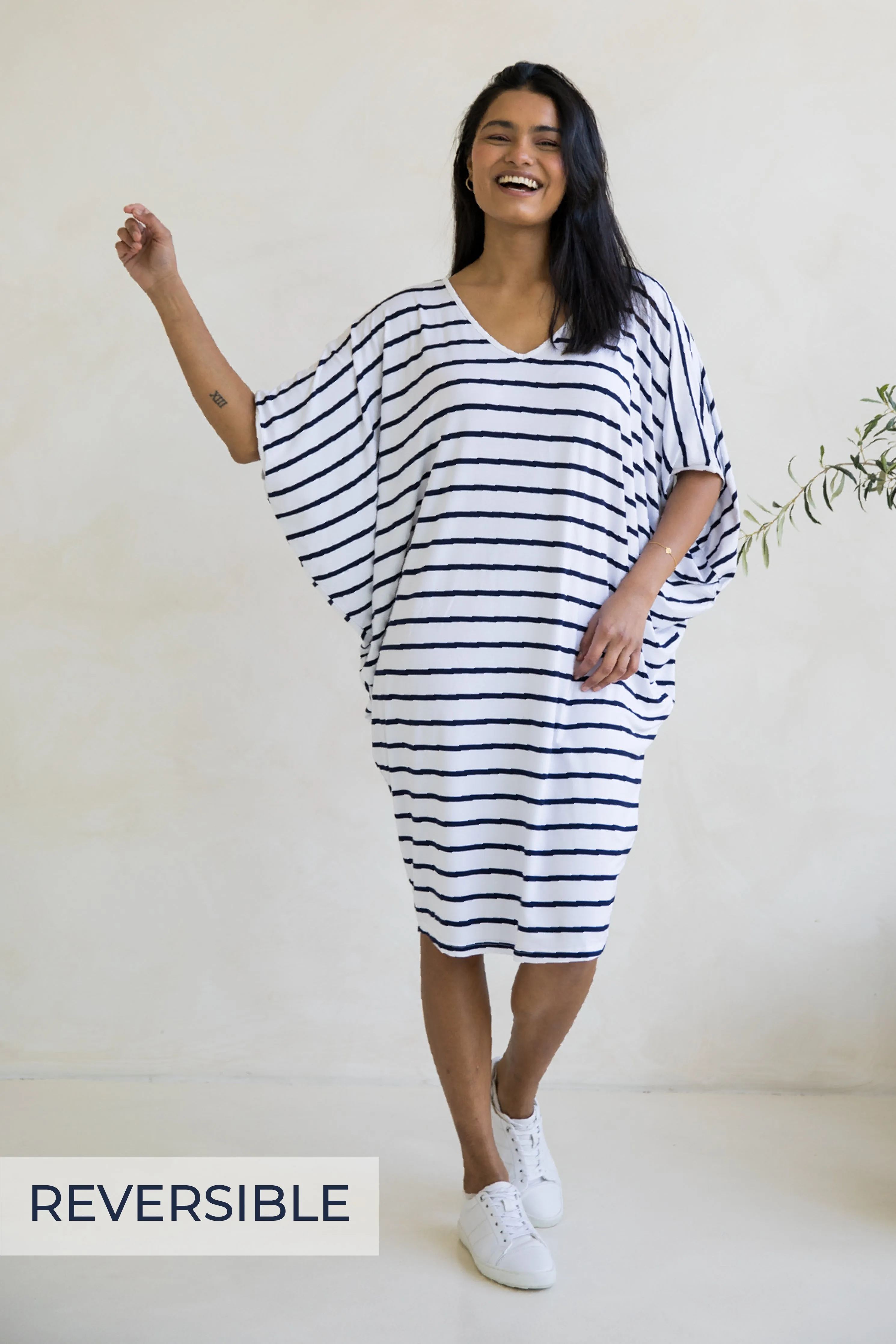 Miracle Dress in Navy/White Stripe