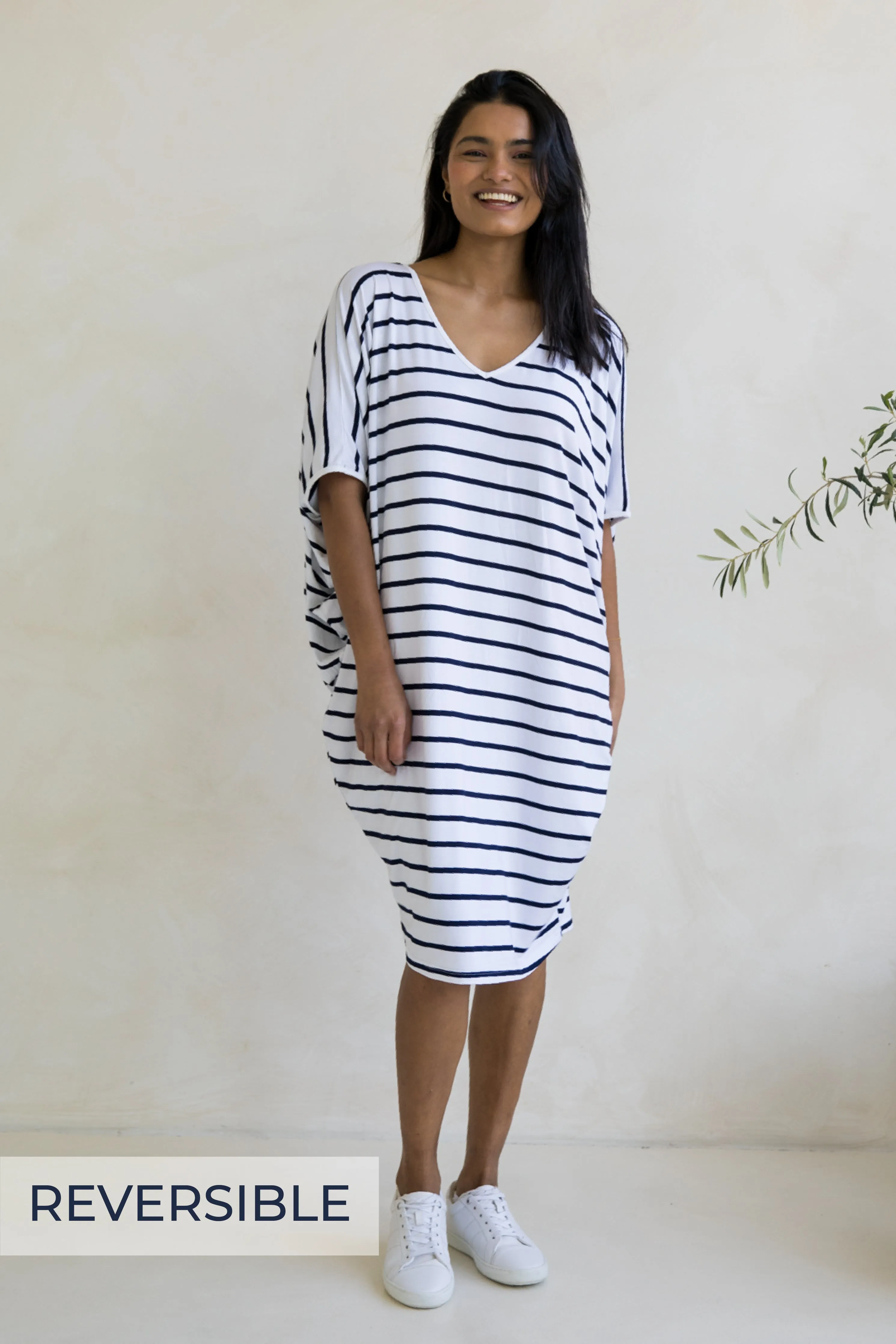 Miracle Dress in Navy/White Stripe