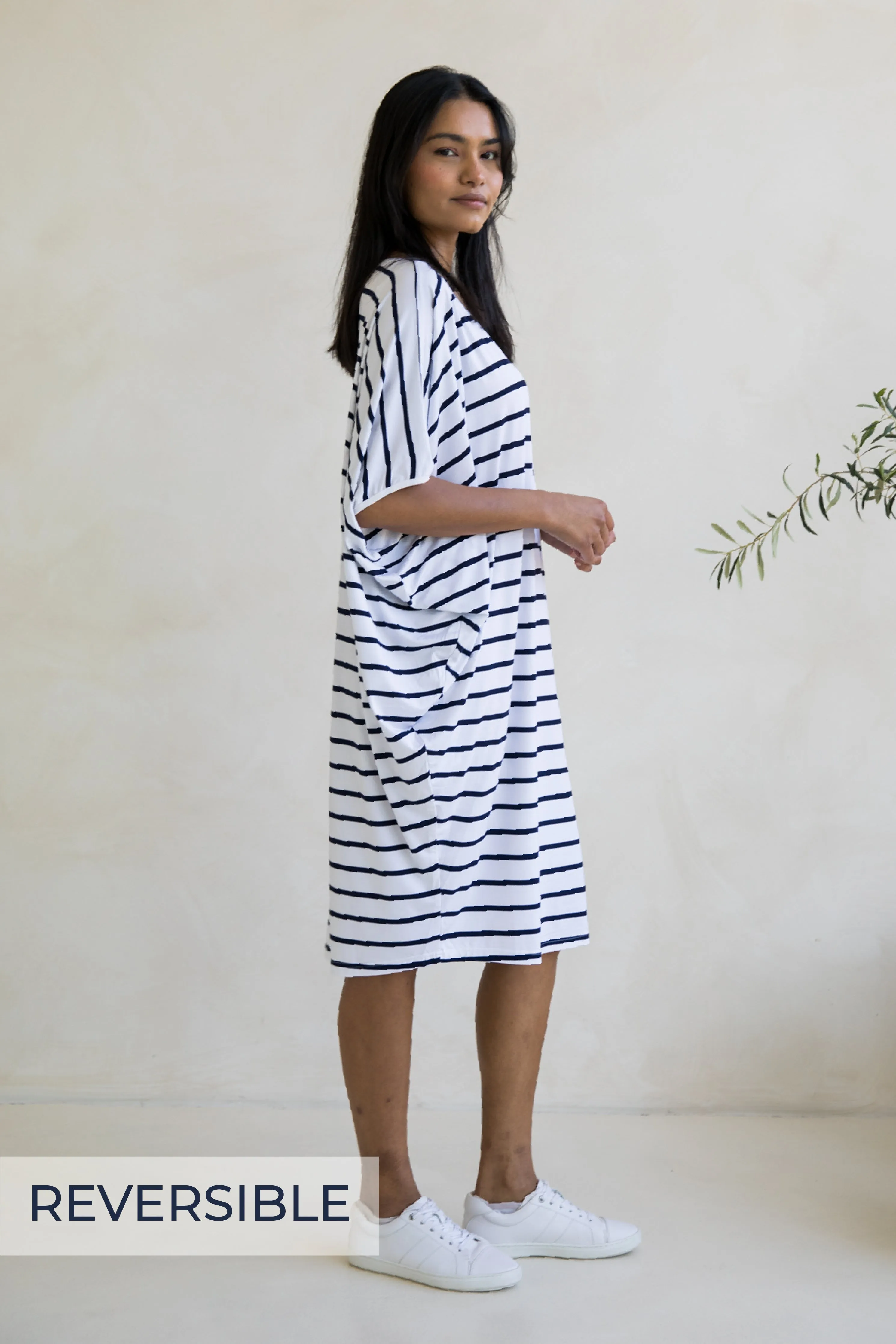 Miracle Dress in Navy/White Stripe