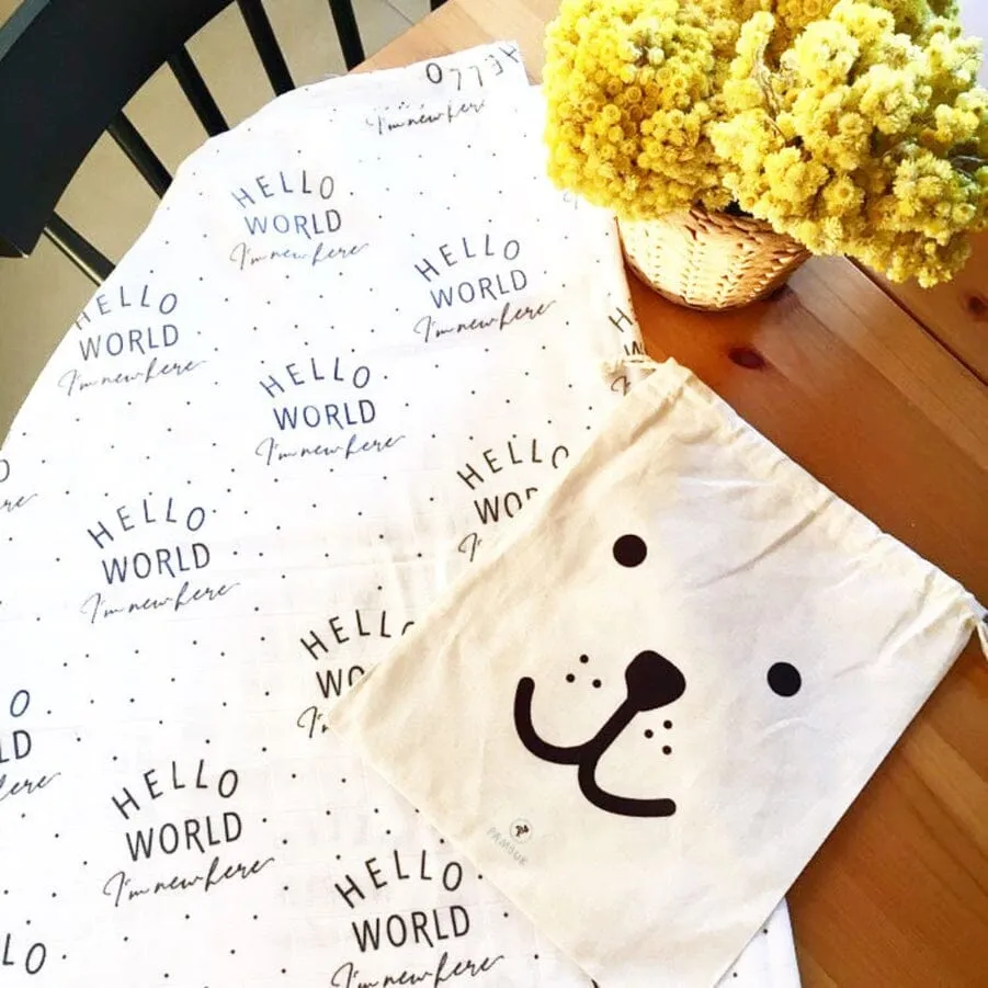 Muslin Swaddle Baby Blanket, Organic - Hello World