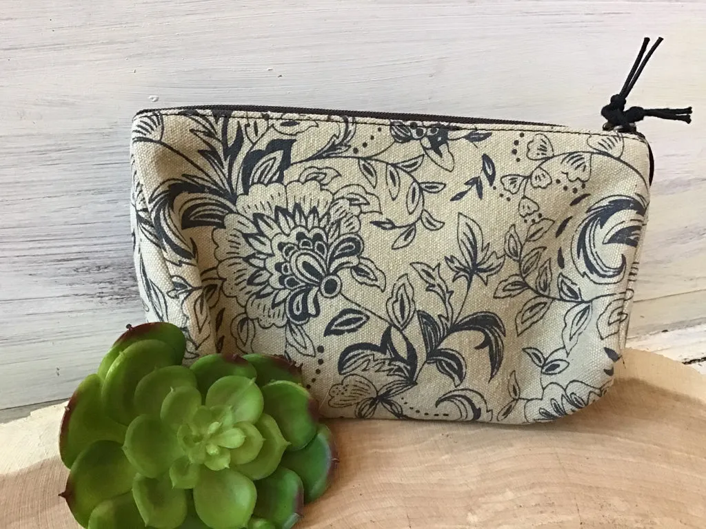 Myra Black Floral Cosmetic Tote