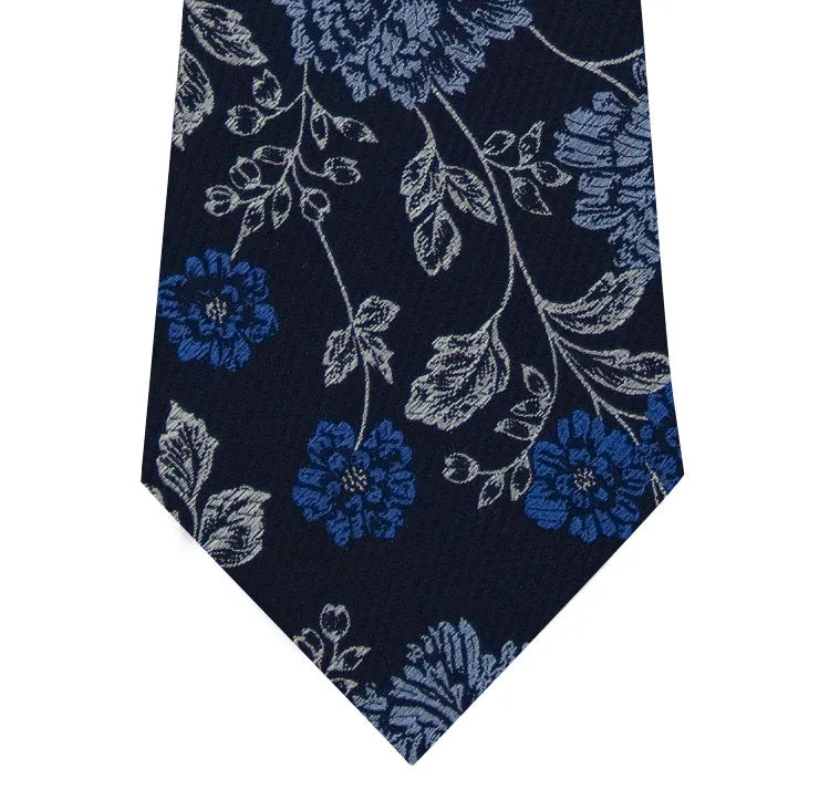 Navy and Floral Design Silk Tie