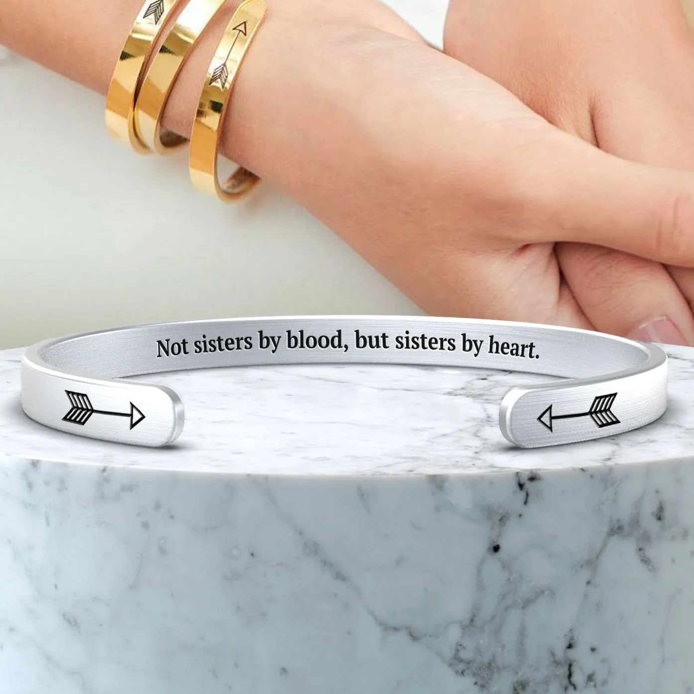 Not Sisters By Blood But Sisters By Heart Personalizable Cuff Bracelet