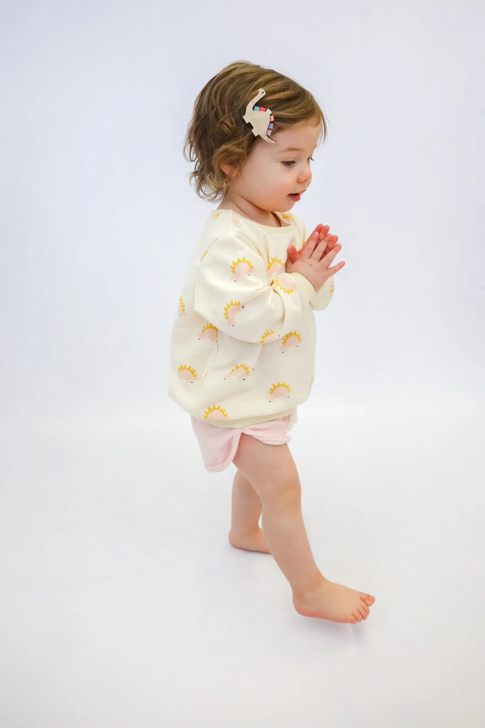 oh baby! French Terry Brooklyn Boxy Sweatshirt - Blush Stegosaurus Print - Vanilla