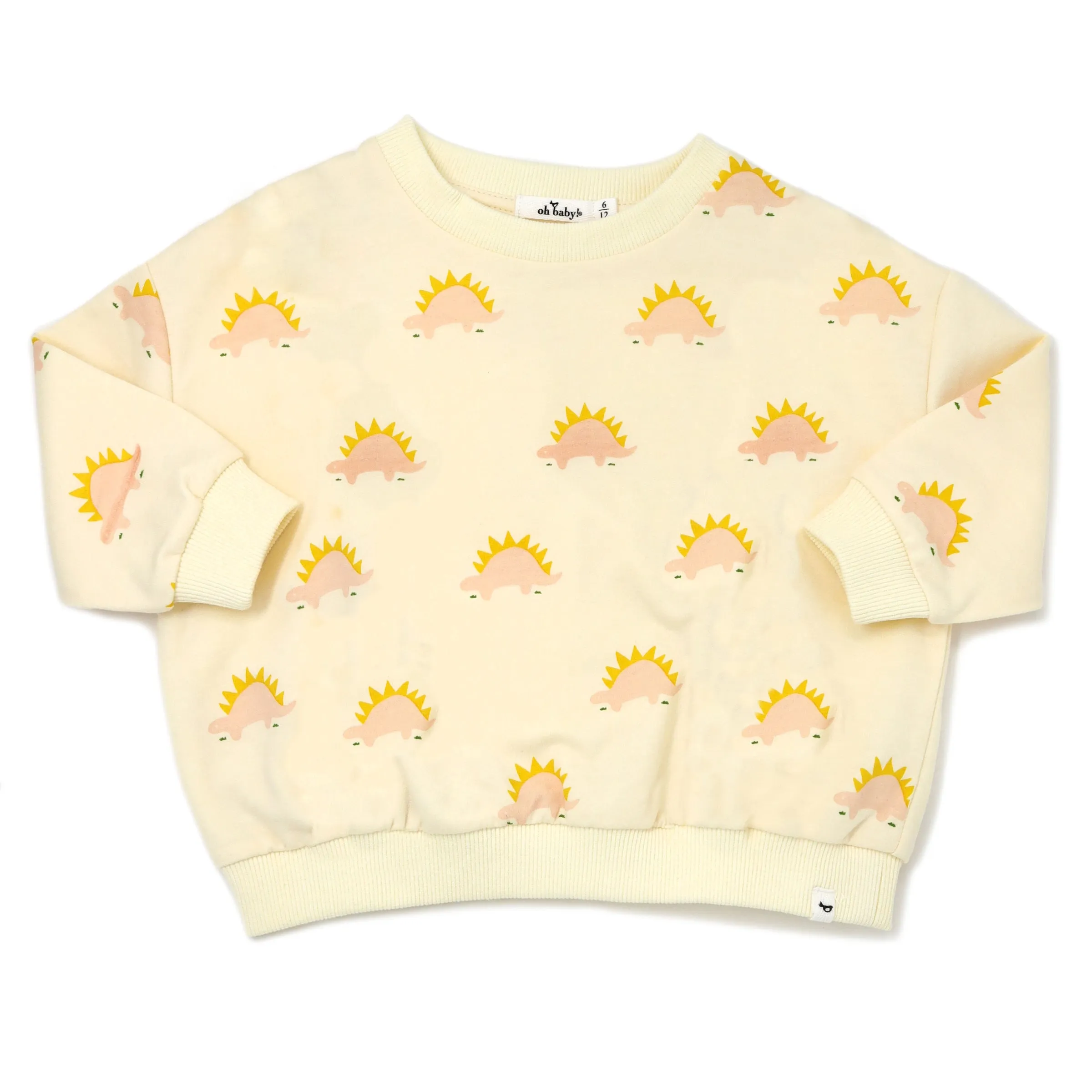 oh baby! French Terry Brooklyn Boxy Sweatshirt - Blush Stegosaurus Print - Vanilla