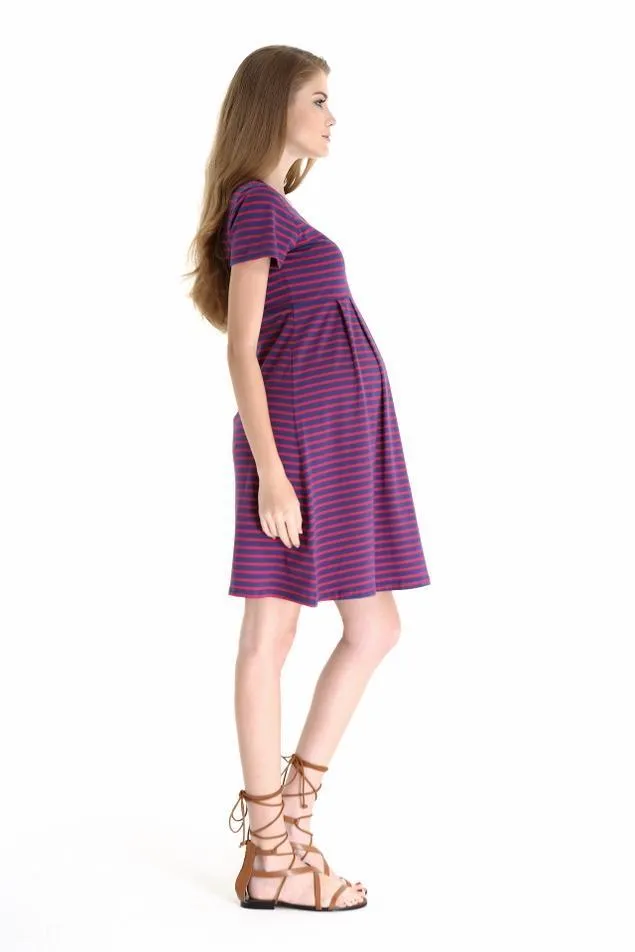 Patience Red Stripe Short Sleeve Maternity Dress