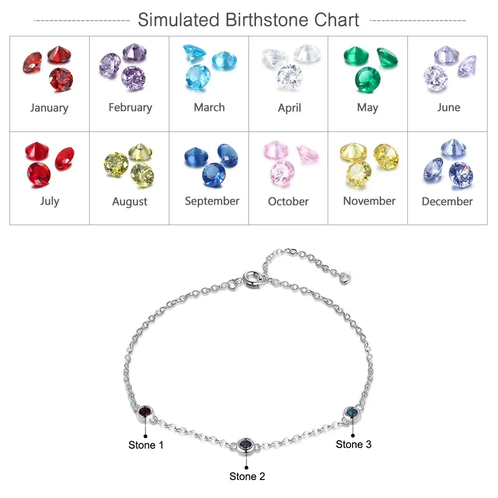 Personalized Chain 3 Birthstones Bracelet For Women