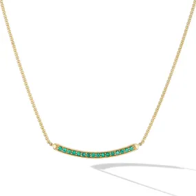 Petite Pavé Bar Necklace 18K Yellow Gold with Emeralds, 1.25mm