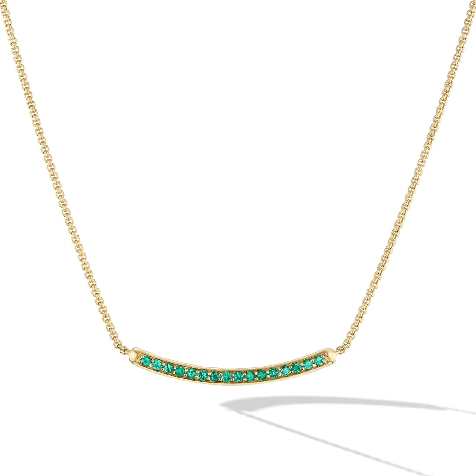 Petite Pavé Bar Necklace 18K Yellow Gold with Emeralds, 1.25mm