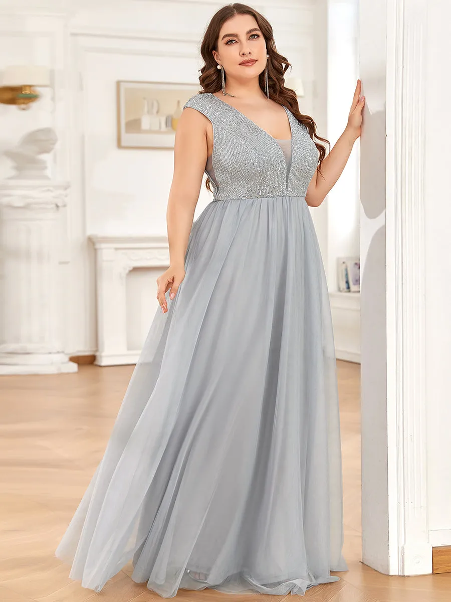 Plus Size Glamorous Sleeveless A Line Wholesale Evening Dresses with Deep V Neck