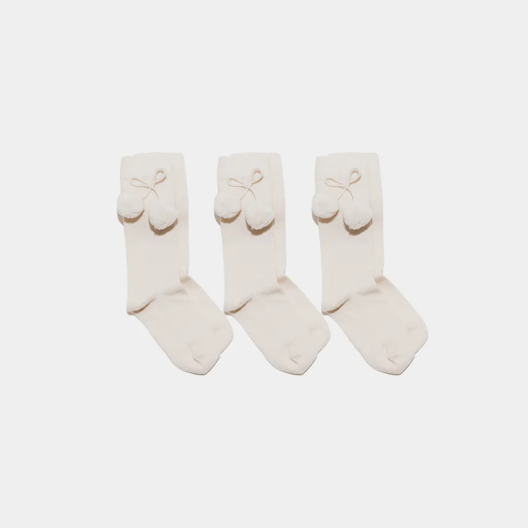 Pure (no dye) Kids' Pom Pom Socks - 98% Organic Cotton