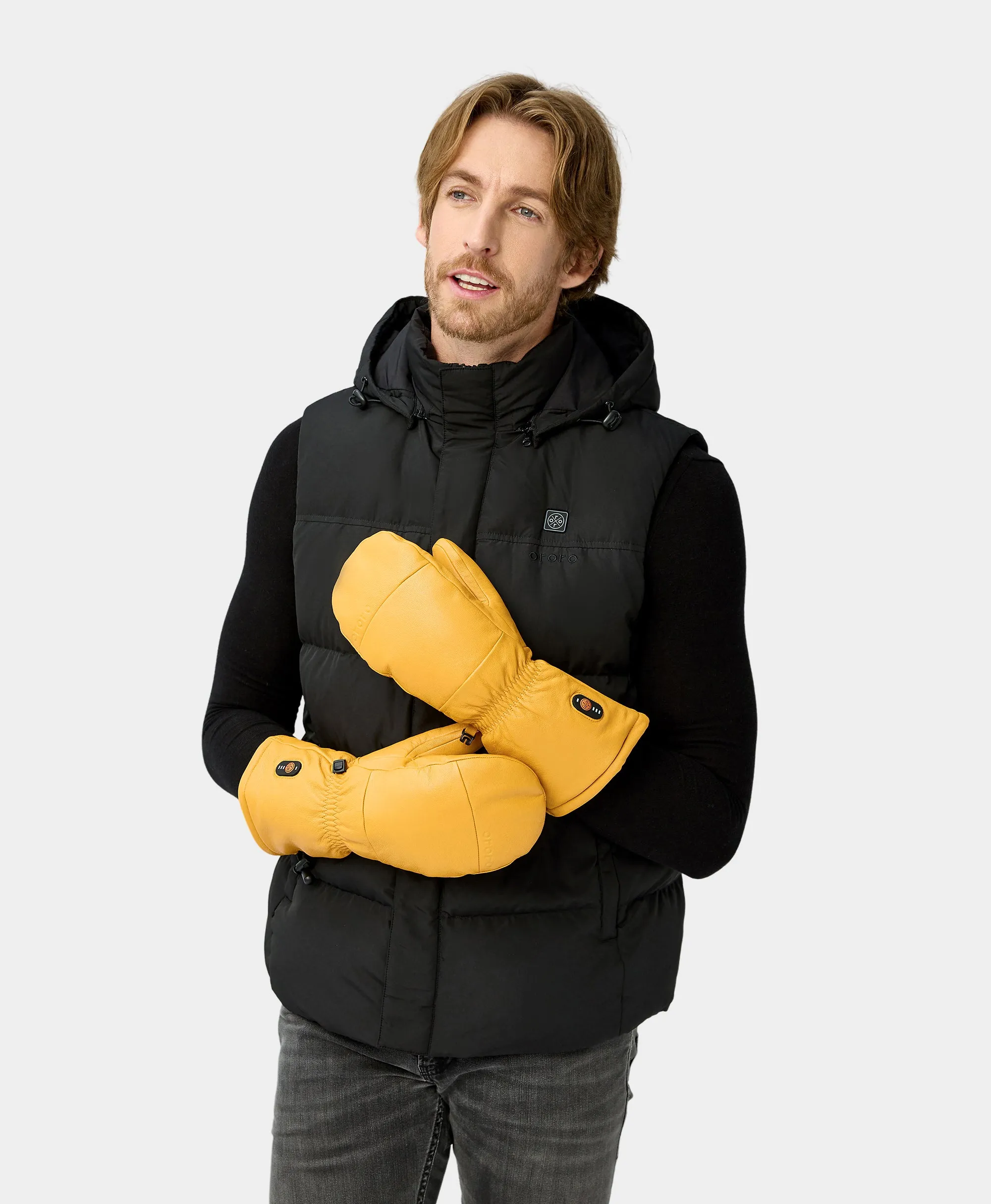 "Duluth" Unisex Heated Leather Chopper Mittens - Yellow