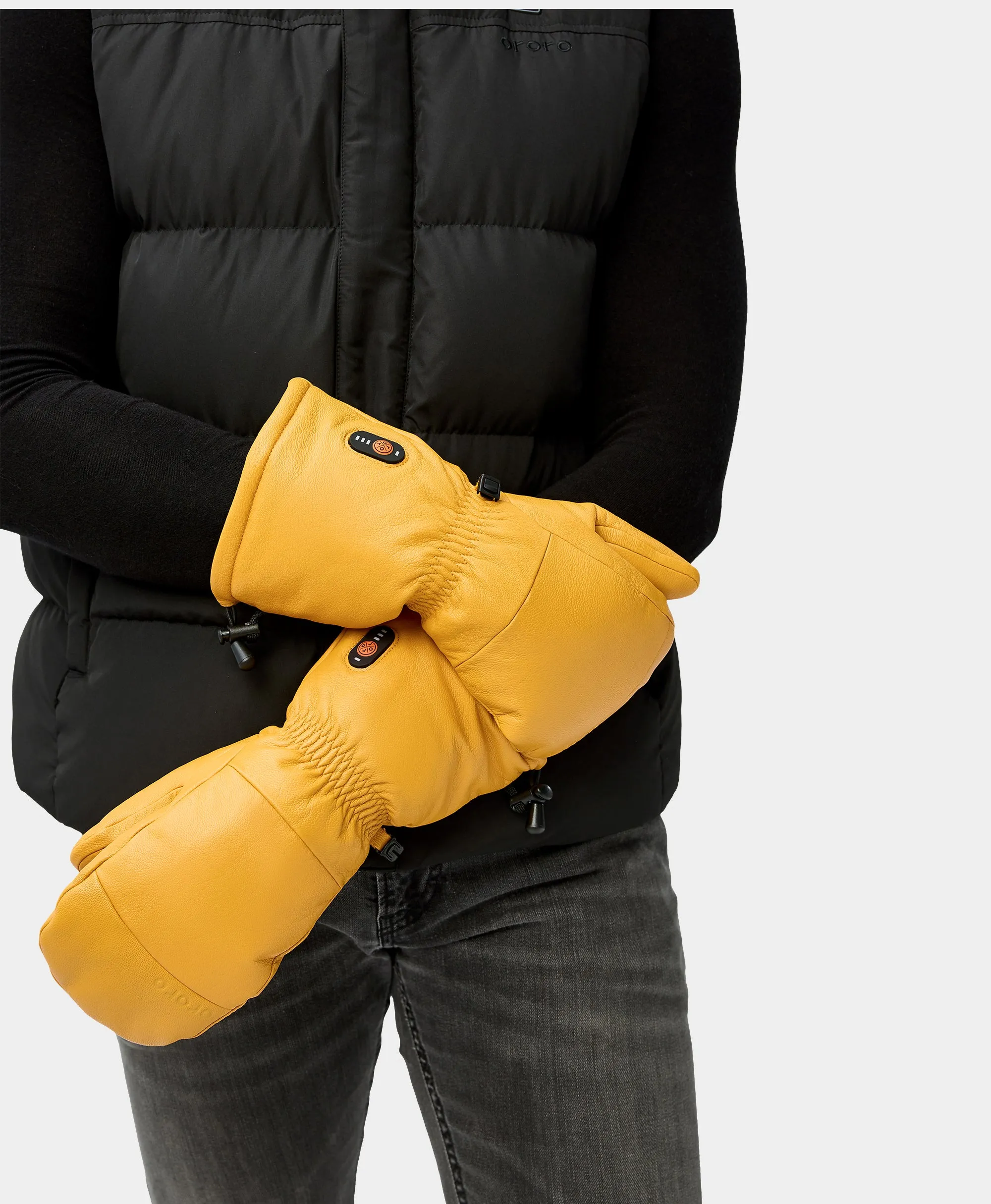 "Duluth" Unisex Heated Leather Chopper Mittens - Yellow