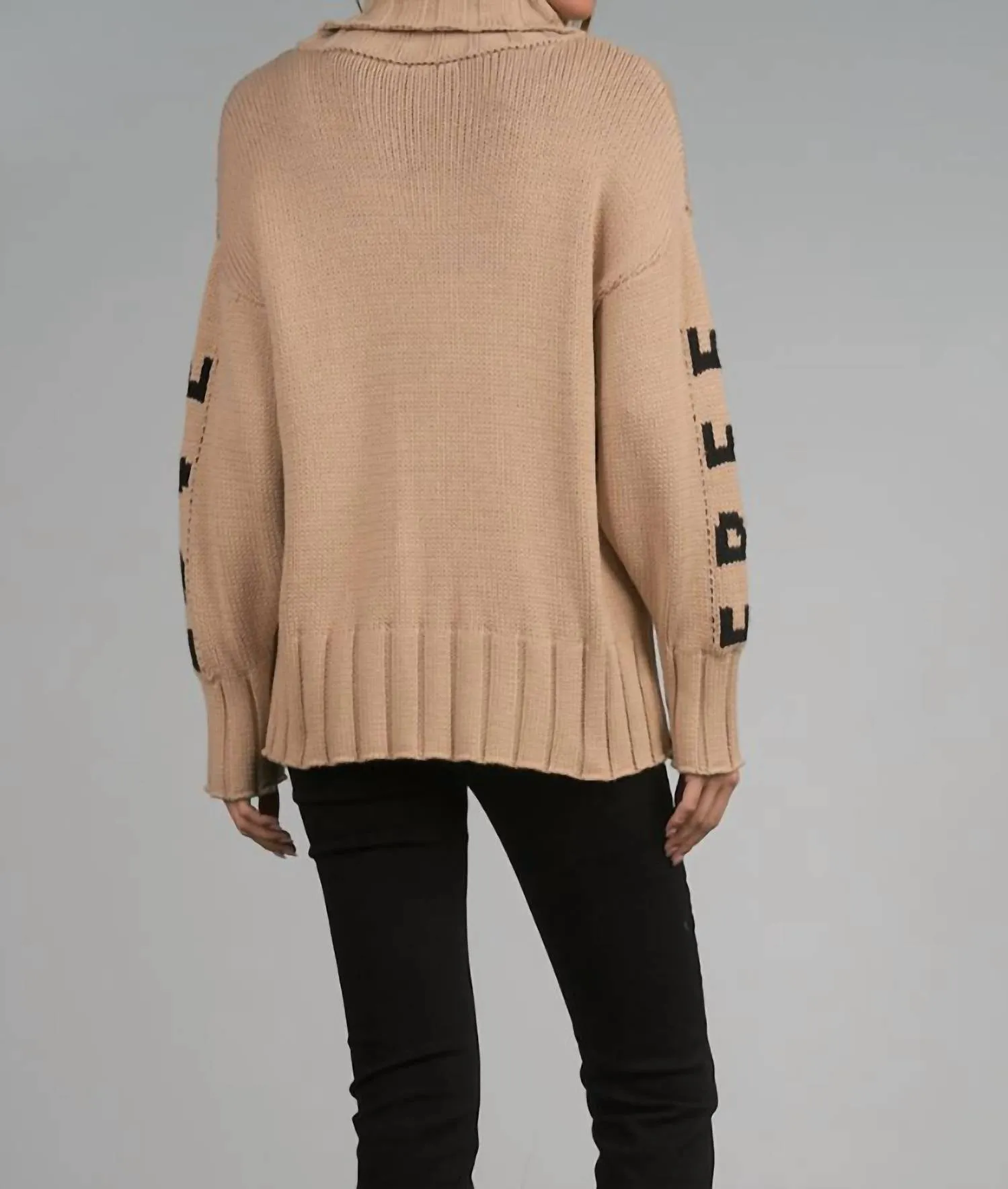 "free Love" Chunky Turtleneck Sweater In Taupe