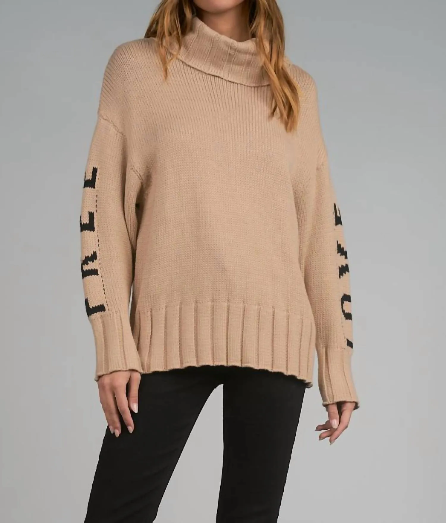 "free Love" Chunky Turtleneck Sweater In Taupe