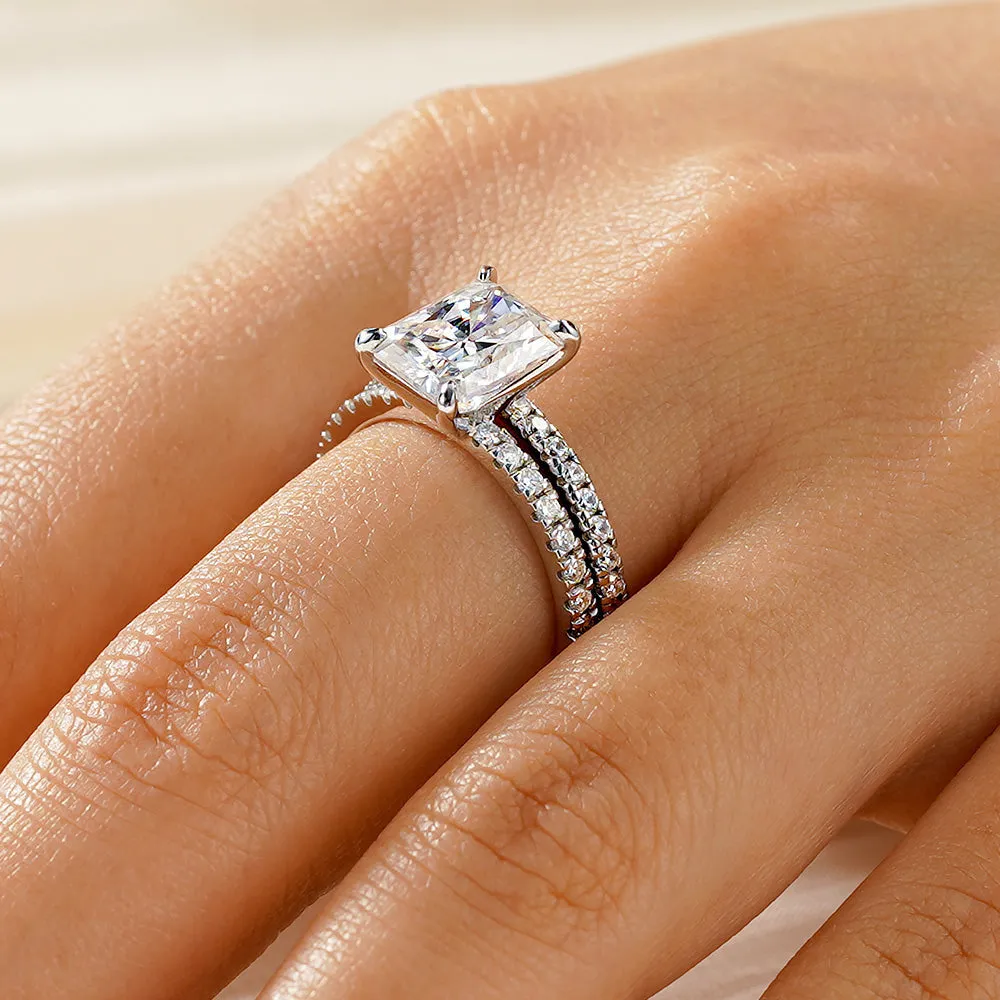 Radiant Cut Moissanite Bridal Set with Men's Wedding Band