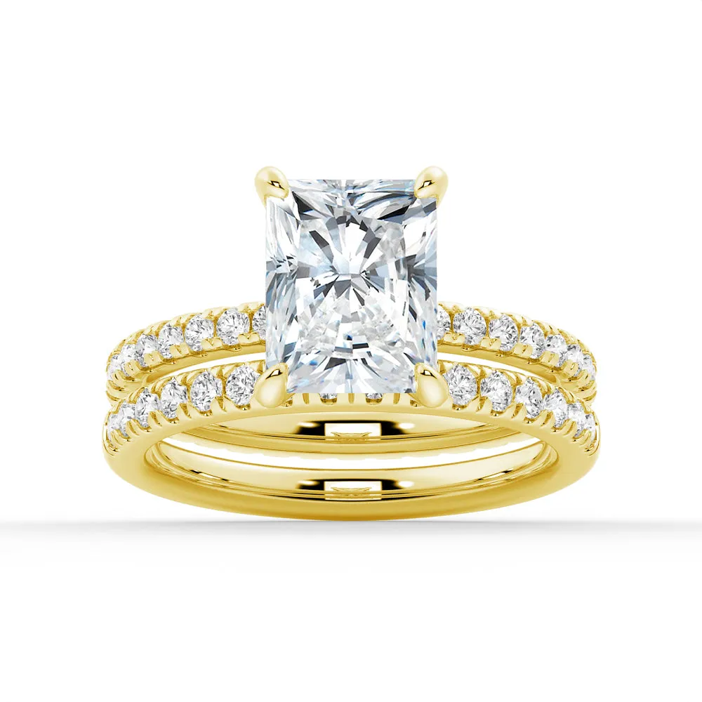 Radiant Cut Moissanite Bridal Set with Men's Wedding Band