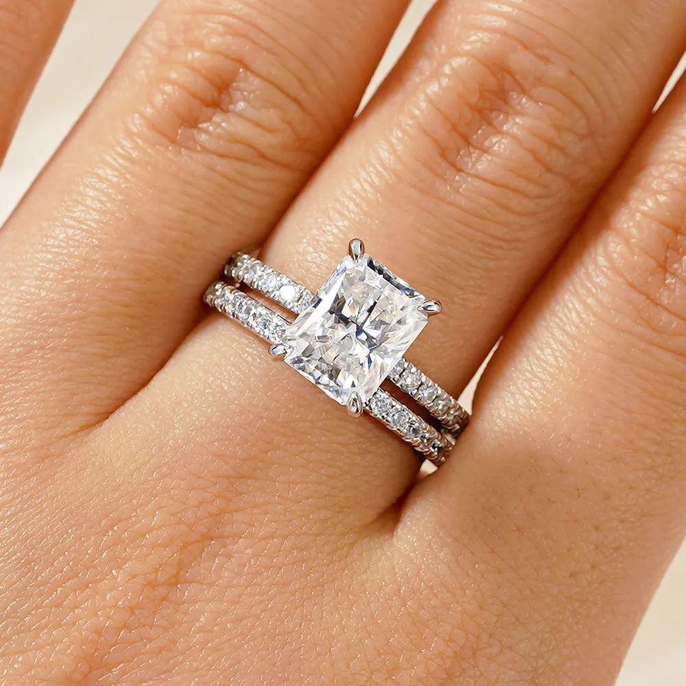 Radiant Cut Moissanite Bridal Set with Men's Wedding Band