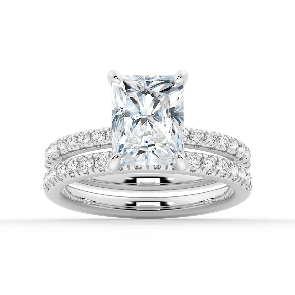 Radiant Cut Moissanite Bridal Set with Men's Wedding Band